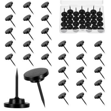 Imagem de 30 peças de alfinetes de metal pretos tachinhas planas para quadro de cortiça, quadro de avisos, mapas de parede, material de escritório