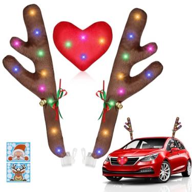Imagem de Chifres de rena de Natal para carros com luzes LED Adesivo de janela de Natal, kit de rena para carro com sinos de jingle Bells Rudolph Rena e nariz, chifres de decoração de Natal para carro da Hydencamm