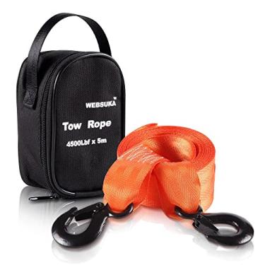 Imagem de Correia de guincho de reboque com gancho, correia de guincho de barco resistente de 3,8 cm de 4,8 m com força de quebra de 2041 kg para reboque de veículos, barcos, reboques, reboque (laranja)