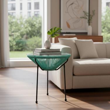 Imagem de Mesa De Apoio Com Rattan Azul Tiffany 50x50 Cm