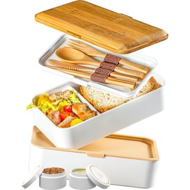 Imagem de Umami Bento Box adulto multifuncional com 4 utensílios, 2 potes de molho, 2 divisórias, 100% à prova de vazamento, seguro para micro-ondas e lava-louças, lancheira empilhável Bento para homens