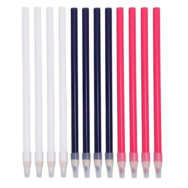 Imagem de Naroote Lápis de Tecido de Costura de 12 Unidades, Caneta Marcadora de Tecido Rosado Azul Branco de 3 Cores Com Tampa Protetora, para Confecção de Roupas, Artesanato de Bordado