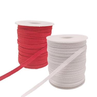 Imagem de Fita de tecido de espinha de peixe vermelha e branca de 1/4 polegada - Rolo a granel de 100 metros para embrulhar presentes, etiquetas, encadernação de viés, costura, encadernação de livros, alças