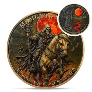 Imagem de Moeda Mori Memento Lua Vermelha - Moeda Desafio Estóico Caveira Cavaleiro da Morte - Novidade Medalhões EDC Amor Fati Token para Prática Estóica Diária - Presentes Inspiradores Momento Mori Estoicismo