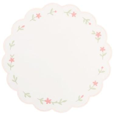 Imagem de Jogo Americano Redondo e impermeável Jardim Secreto Rosê 38 cm – Design Ondulado com Bordado Floral para Mesa Posta Sofisticada