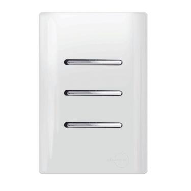 Imagem de Interruptor Simples Horizontal Cromado 3 Teclas Simples Placa 4x2 Branca - Dc-12008 - Novara