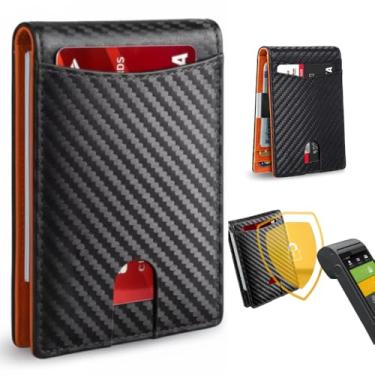 Imagem de Carteira Slim Masculina, Bloqueia RFID, Porta Cartões em Fibra de Carbono, Design Luxuoso, Proteção Antifurto, Preto