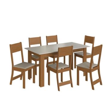 Imagem de Conjunto Sala De Jantar Fidelitá Veneza Com 6 Cadeiras Freijó/off-white Assento Bege