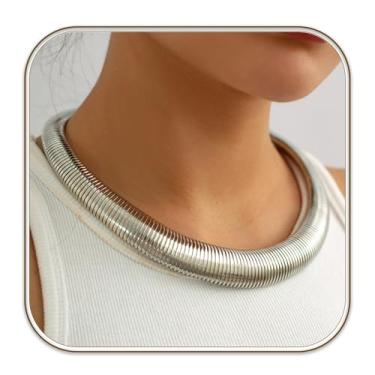 Imagem de immerFancy Colar feminino grosso banhado a ouro com corrente de cobra grossa banhada a ouro, colar boêmio, joias modernas, presente de festa, 20.47 inch, Latão, Sem Pedra Preciosa