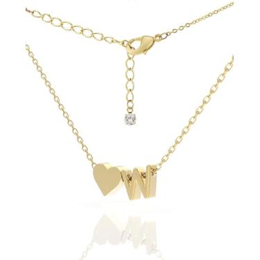 Imagem de Colar feminino com inicial banhada a ouro 18K delicado – Colar pequeno com pingente de coração em delicada corrente de cabo – Linda joia com monograma do alfabeto A-Z para mulheres, vem em uma caixa