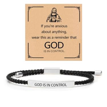 Imagem de ZCVFA Pulseira Inspire - God Is In Control, Aço Inoxidável Ajustável Fé Cristã Feito à Mão Pulseira Trançada com Motivação de Autoestima Joias para Mulheres e Homens, Adjustable, Aço inoxidável, Sem