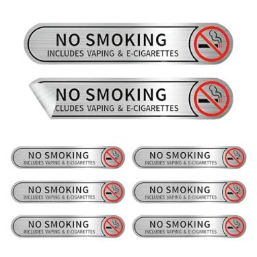 Imagem de NYTKL 8 peças de placas de proibição de fumo para carros, adesivos de vinil de 12,5 x 2,5 cm, inclui vaporização e cigarros eletrônicos, decalque antifumo à prova d'água e marcador de aviso resistente