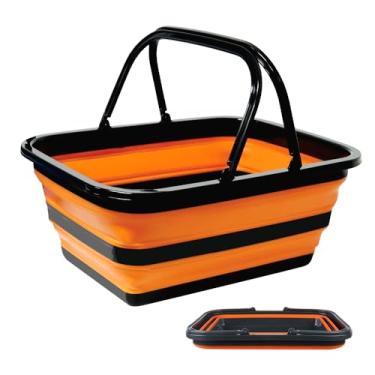 Imagem de Monozuki Cesta de piquenique dobrável de 15 litros/15 l com alça para limpeza, acampamento, essenciais, economia de espaço, balde portátil para acampamento (laranja)