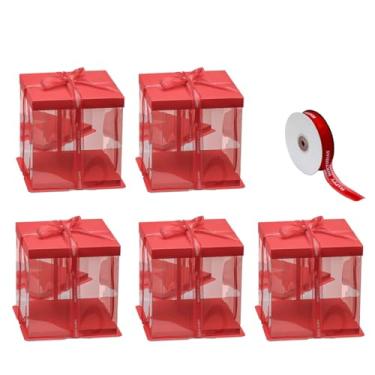 Imagem de Cake Box 5 unidades de Caixas Bolo Transparentes com Fita Caixa 8 Polegadas para Embalagem e Transporte 6-7 Mostram Sua