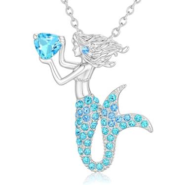 Imagem de SUPAC 1 colar encantador de desenho de sereia para mulheres – design peculiar debaixo do mar, presente de Natal, aniversário ou festa para amantes de sereia! (cores azul, rosa e roxo!), Adjustable,