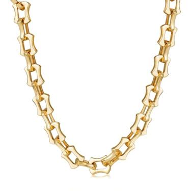 Imagem de PHNIBIRD Colar feminino grosso com corrente de elos e clipe de papel, joia banhada a ouro 18 k, presente não mancha, comprimento ajustável 58 cm, Large, Zinco, Sem Pedra Preciosa