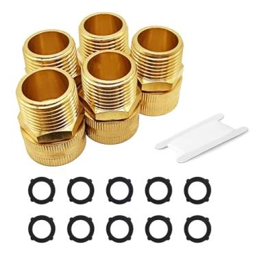 Imagem de AQUADIAI 5 peças 3/4 GHT fêmea para 1/2 NPT macho adaptador de mangueira de jardim conectores de mangueira de jardim de latão sólido com arruelas