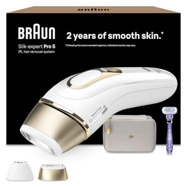 Imagem de Braun Silk-expert Pro 5 Depiladora laser mulher/homem luz de pressão IPL máquina de barbear Vénus, alternativa à remoção a laser em casa, PL 5157, branco/dourado