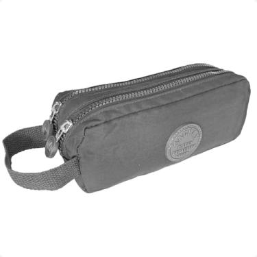 Imagem de Estojo Escolar Feminino Organizador Duplo C Alça Porta Lápis (Cinza)