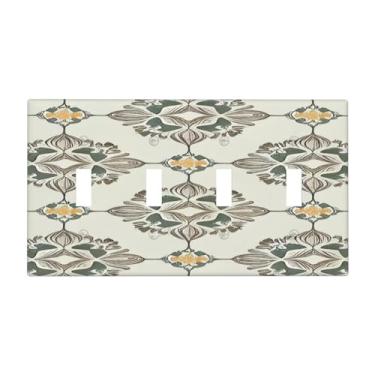 Imagem de Nadoabtm Placa de cobertura para interruptor de luz, padrão geométrico, floral, vintage, 4 gangues, quadriciclos, interruptores decorativos, capa de tomada elétrica, placa de parede para decoração de
