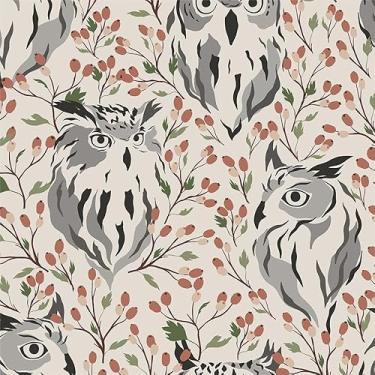 Imagem de MuralPeel Papel de parede Boho Bege Cinza coruja animal vermelho Berry Peel and Stick Autoadesivo Removível Fácil de Descolar na Parede Papel de Parede para Locatário de Armário de Quarto
