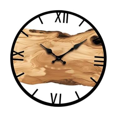 Imagem de Generic Relógio de parede silencioso para decoração de quarto vintage, relógio de anel anual decorativo para quarto, escritório e sala de estar, Algarismos Romanos Marrons