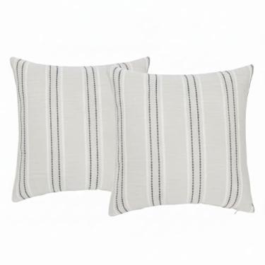 Imagem de Hopomoon Conjunto de 2 capas de almofada listradas, cinza boho texturizado quadrado de algodão e linho para sofá cama sala de estar decoração de casa de fazenda, 45,7 x 45,7 cm