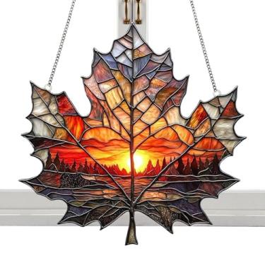 Imagem de Ornamentos de apanhador de sol de folha de bordo acrílico 2D, enfeite de ação de graças | Decoração sazonal | para escritórios de férias durante a semana, casa, aniversário, apartamento, janela, porta