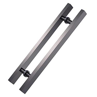 Imagem de STXYANGV Maçaneta deslizante de porta de celeiro de 61.0 cm com puxador de entrada de porta de madeira de vidro liso para empurrar porta exterior interior/cinza/80 cm comprimento|50 cm (cinza 80 cm