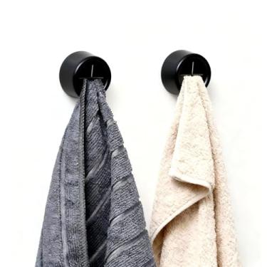 Imagem de 2 ganchos de pressão para toalha, suporte de toalha de cozinha adesivo redondo, suporte de pano de prato pendurado, gancho de montagem de parede autoadesivo para armário de cozinha e banheiro (preto)