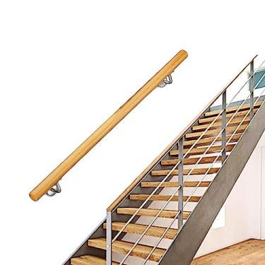 Imagem de Corrimãos de escada antiderrapantes de madeira maciça de madeira natural, uso doméstico contra a parede, grades internas do sótão para idosos, hastes de suporte de corredor (tamanho: 3 m)