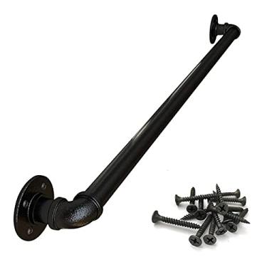 Imagem de Corrimão de escada - kit completo, corrimão de tubo preto industrial de escada com suporte de montagem na parede, casa contra a parede, grades internas e externas para idosos (tamanho: 5 m)