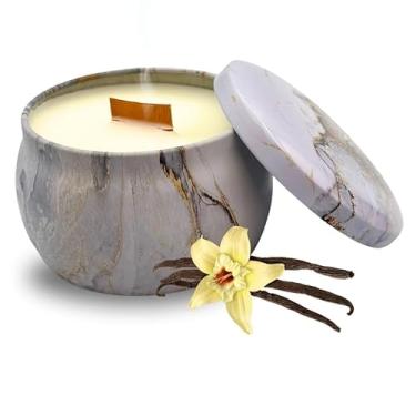 Imagem de Vela Aromatica, Luxo 130g Baunilha, Lavanda, Capim Limão, Alecrim, Maça e Canela Pavio Madeira, 8.5×8.5×6.5cm(BAUNILHA)