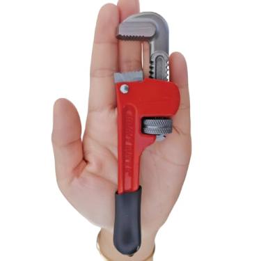 Imagem de Rayfox Chave de canalização pequena de 15 cm ajustável para espaços apertados, ferramenta de encanador reto resistente com mandíbula de gancho flutuante e alça de viga I (vermelho)