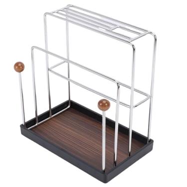 Imagem de TOPINCN Rack de Tábua de Corte Com Bandeja de Drenagem, Organizador de Aço Inoxidável e Madeira para 6 a 8 Cortadores, Expositor de Secagem para Pequenas Ferramentas e Tábua (Área de trabalho)