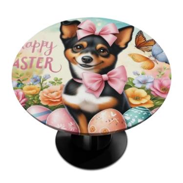 Imagem de hongjinglin Toalha de mesa redonda com borda elástica de Páscoa, toalha de mesa redonda limpável para ambientes internos e externos, pátio, jantar, cozinha, festival, decoração para mesas de 114 a 127