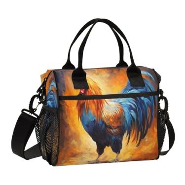 Imagem de ATTX Lancheira colorida com isolamento de galo – Bolsa térmica portátil grande com alça removível para trabalho, praia, piquenique #389