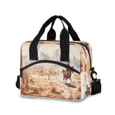 Imagem de Blueangle Lancheira isolada com estampa de cowboy do oeste americano, alça de ombro removível e alça - lancheira reutilizável para homens e mulheres (687)