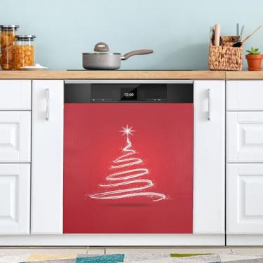 Imagem de ATTX Capa magnética para lava-louças de árvore de Natal branca brilhante, 58 cm C x 66 cm A decoração da capa da máquina de lavar louça, decalques de armário doméstico adesivos de eletrodomésticos