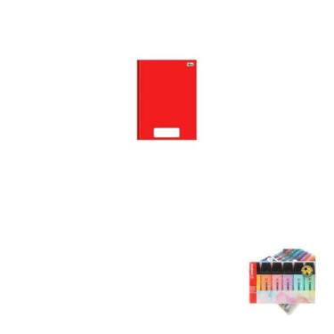 Imagem de Kit Caderno Brochura Capa Dura PEPPER Vermelho 80 Folhas + Caneta Trigel Metálica + Marca Texto Boss