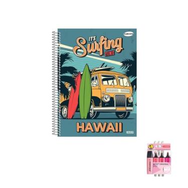 Imagem de Kit Caderno Masculino 1 Matéria Capa Dura 96 Folhas + Caneta Trigel Branca 0.8mm + Marca Texto Boss 4 Cores