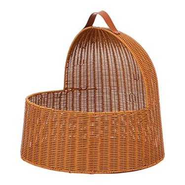 Imagem de ＡＷＨＡＯ Cama de Gato de Imitação de Vime, Escondido com Almofada, Cama Respirável para Animais de Estimação, Casa para Filhotes, Gatos Internos, Gatinho, Marrom