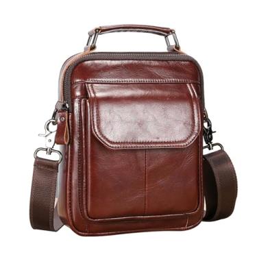 Imagem de aqxreight Bolsa Tipo Estilingue Masculina Bolsa de Ombro de Couro Genuíno Retro de Corpo Cruzado Vintage Mensageiro Carteira um Telefone de Passaporte Grande e é Vintage para Mas Móvel Tipo (Café)