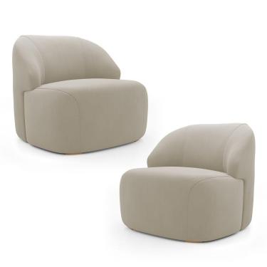 Imagem de Kit 02 Poltronas Decorativas Kaya Orgânica Veludo Bege - Desk Design