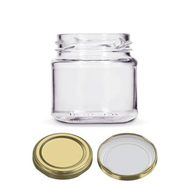 Imagem de Kit 5 unidades - Pote de Vidro Redondo Mini Belém 150ml - Tampas Douradas