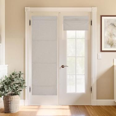 Imagem de StangH Persiana romana bege 100% blackout, persiana magnética de linho para escurecimento de ambientes para portas, cortina de janela de casa de fazenda com bloqueio de calor e frio para quarto