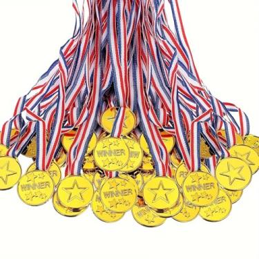 Imagem de 20 medalhas de ouro de plástico, medalhas de prêmio vencedor para dia de campo de ginástica, esportes, competição, show de talentos, presentes de festa de aniversário de abelha, ortografia