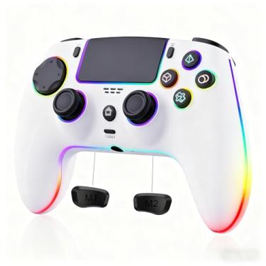 Imagem de Wireless Controller for PS5 Pro/PlayStation-5/PC/Mac with Hall Effect joystick trigger/Back Paddles/Cool RGB/Motion Sensor/TURBO/3.5mm Audio Jack - Built-in Speakers Support P-S5 Console Audio (White)