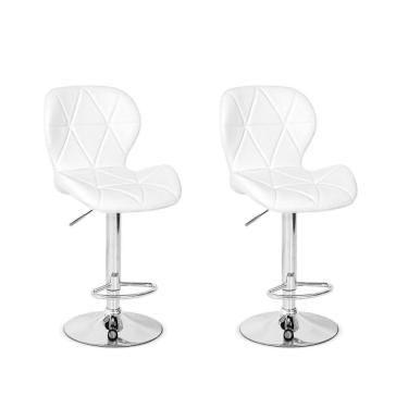 Imagem de Conjunto 02 Banquetas Slim Couro Pu Regulagem Altura Branca