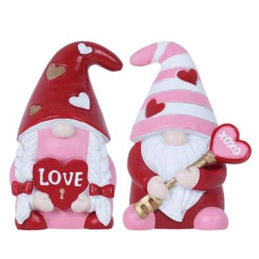 Imagem de MEETYAMOR Decoração de Dia dos Namorados, 2 peças, estatuetas de gnomos de resina para decorações de dia dos namorados, símbolo de amor XOXO estátuas de gnomo doce para casa, sala de estar, mesa de